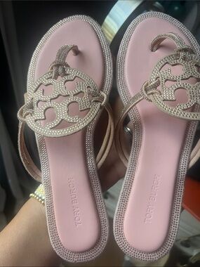 Tory Burch Pink Beaded Miller Thong Sandals - size 9